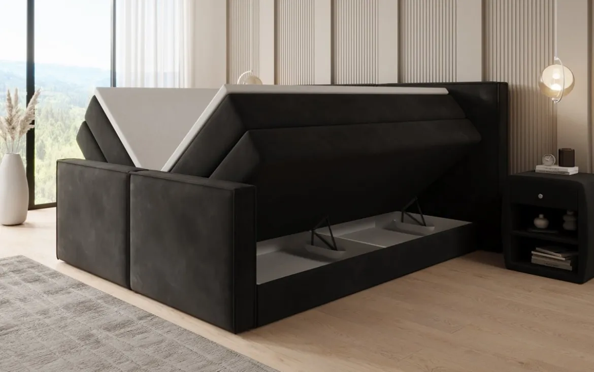 Boxspringbett Ophelia II mit hochklappbarem Stauraum in Samt
