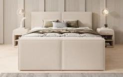 Boxspringbett Ophelia II mit hochklappbarem Stauraum in Teddy Bouclé