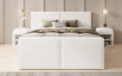 Boxspringbett Ophelia II mit hochklappbarem Stauraum in Teddy Bouclé