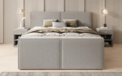 Boxspringbett Ophelia II mit hochklappbarem Stauraum in Teddy Bouclé