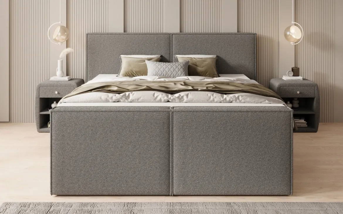 Boxspringbett Ophelia II mit Schubladen in Teddy Bouclé