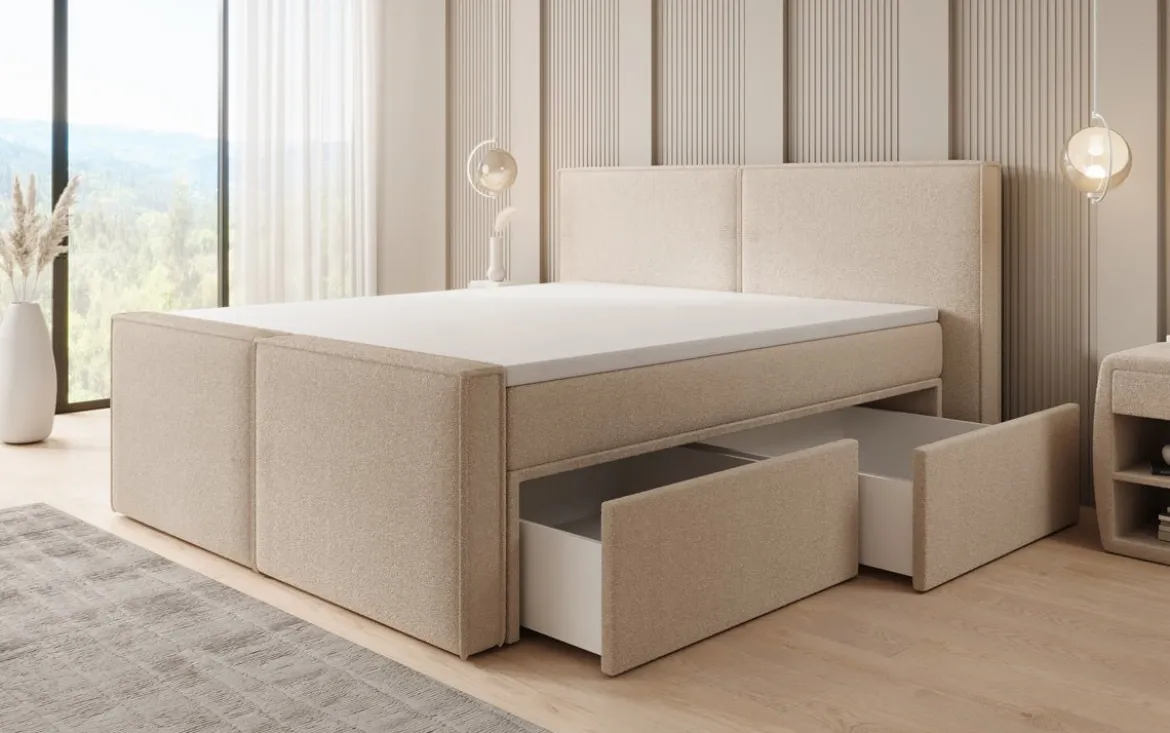 Boxspringbett Ophelia II mit Schubladen in Teddy Bouclé