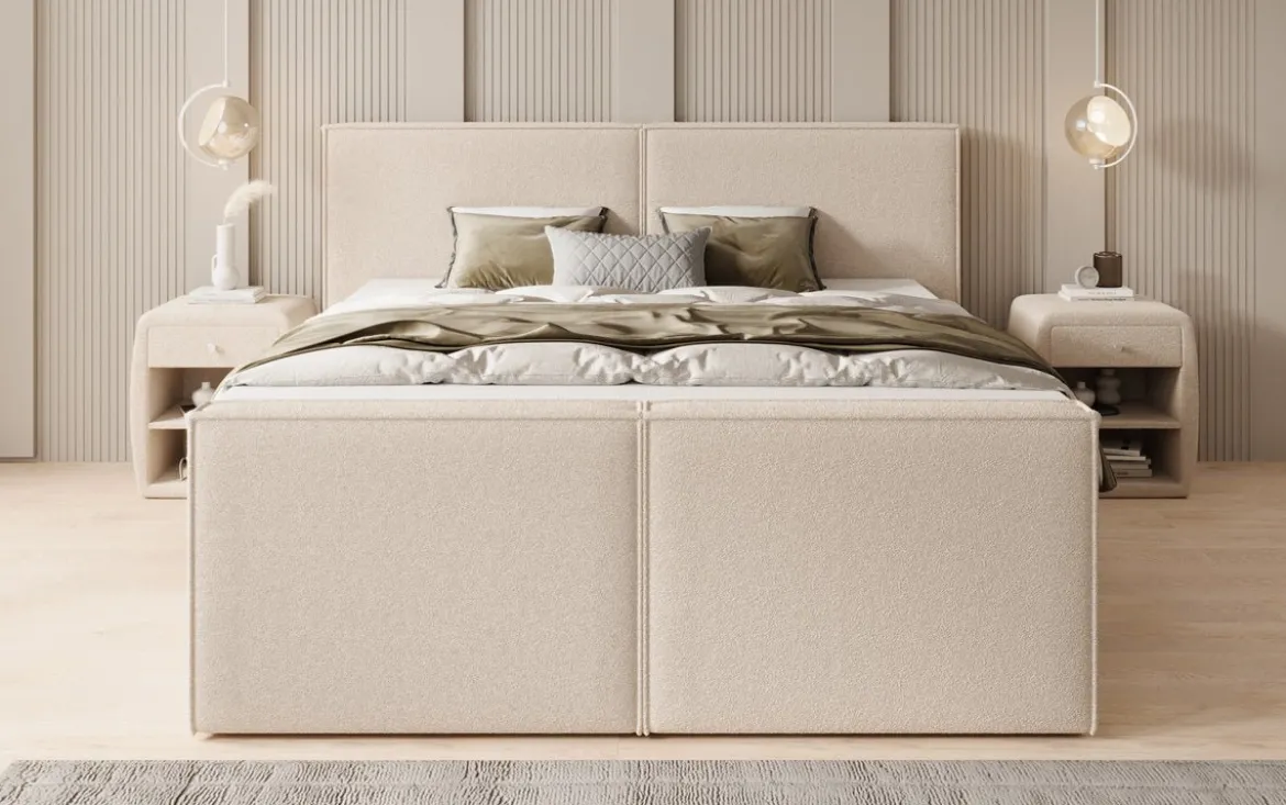 Boxspringbett Ophelia II mit Schubladen in Teddy Bouclé
