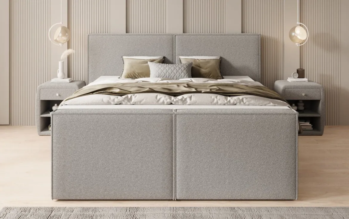 Boxspringbett Ophelia II mit Schubladen in Teddy Bouclé