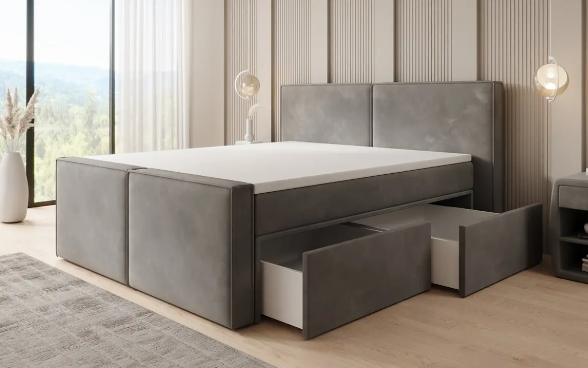 Boxspringbett Ophelia II mit Schubladen in Samt