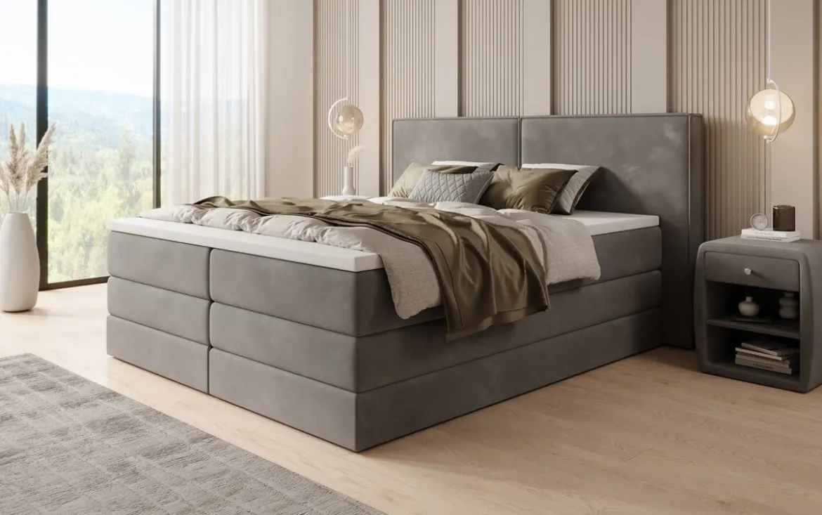 Boxspringbett Ophelia mit hochklappbarem Stauraum in Samt