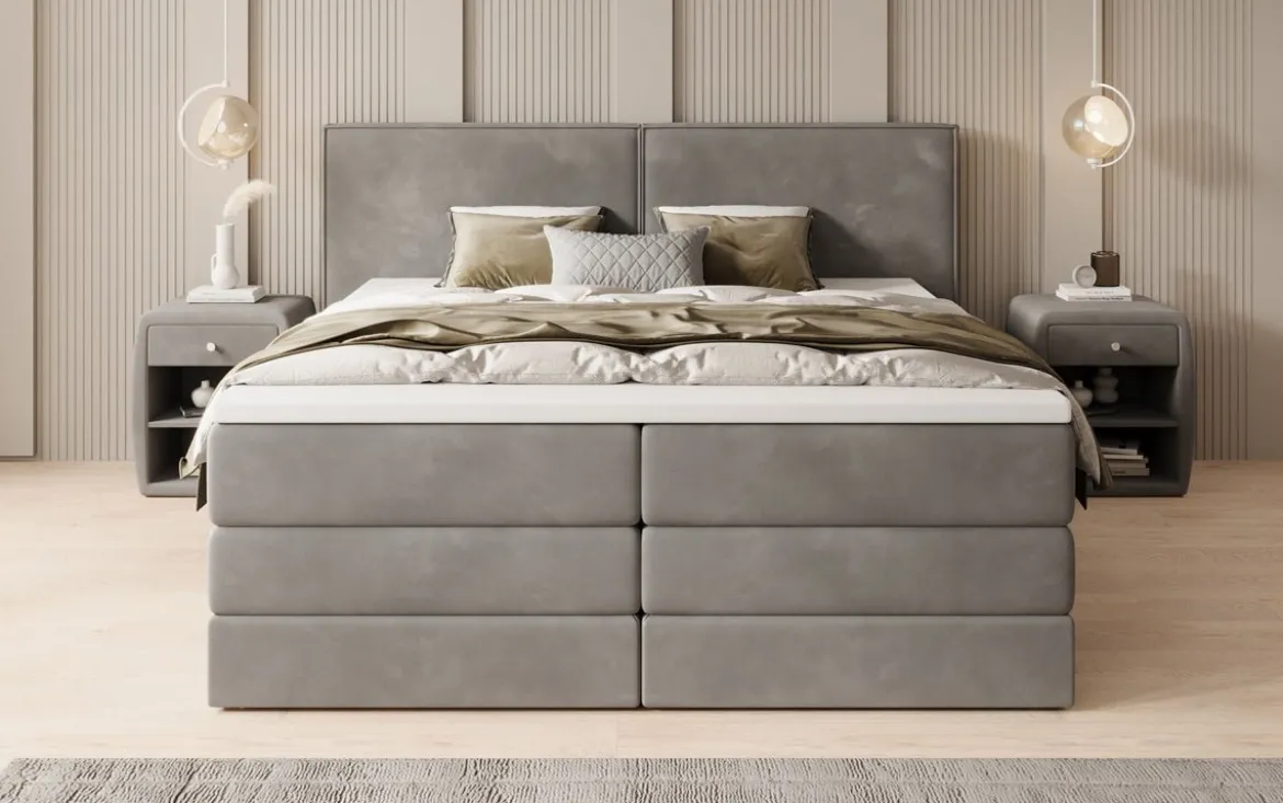Boxspringbett Ophelia mit hochklappbarem Stauraum in Samt