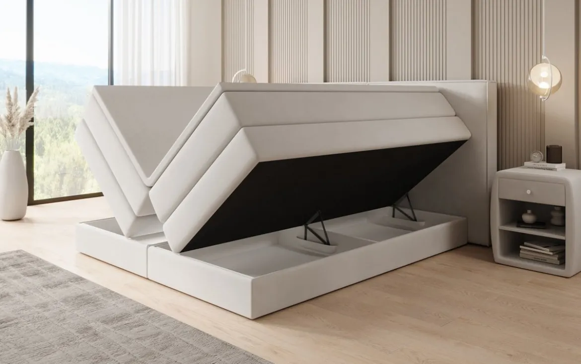Boxspringbett Ophelia mit hochklappbarem Stauraum in Samt