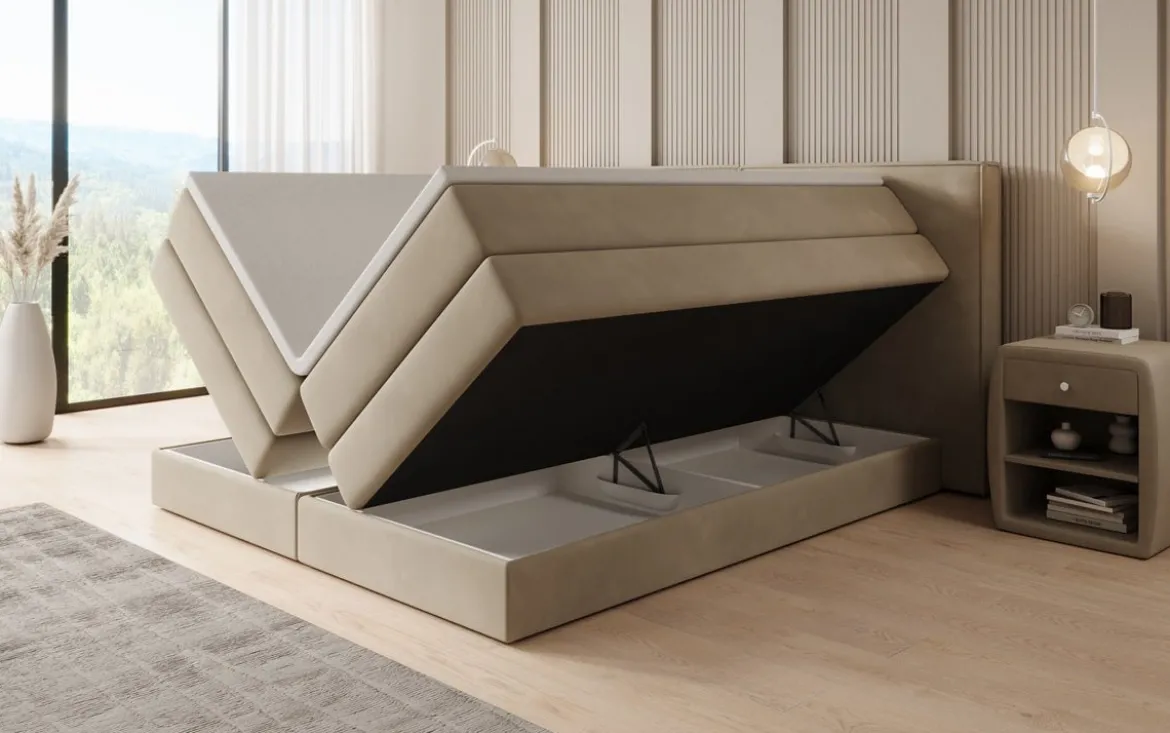 Boxspringbett Ophelia mit hochklappbarem Stauraum in Samt