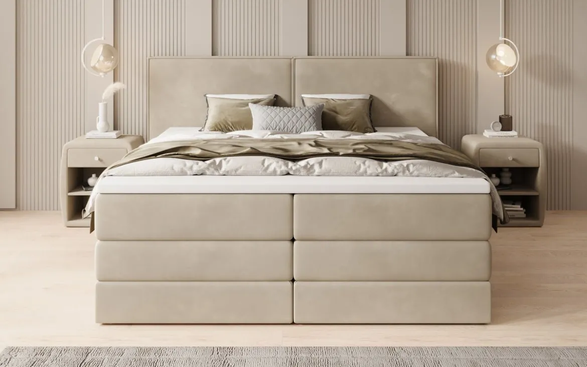 Boxspringbett Ophelia mit hochklappbarem Stauraum in Samt