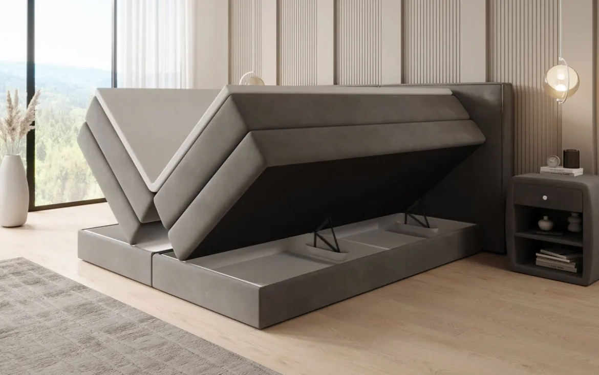 Boxspringbett Ophelia mit hochklappbarem Stauraum in Samt