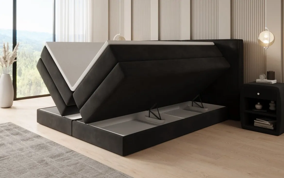 Boxspringbett Ophelia mit hochklappbarem Stauraum in Samt