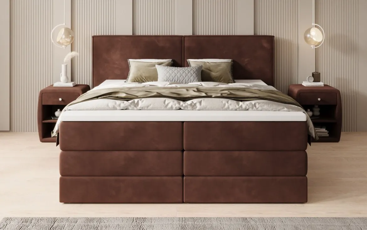 Boxspringbett Ophelia mit hochklappbarem Stauraum in Samt