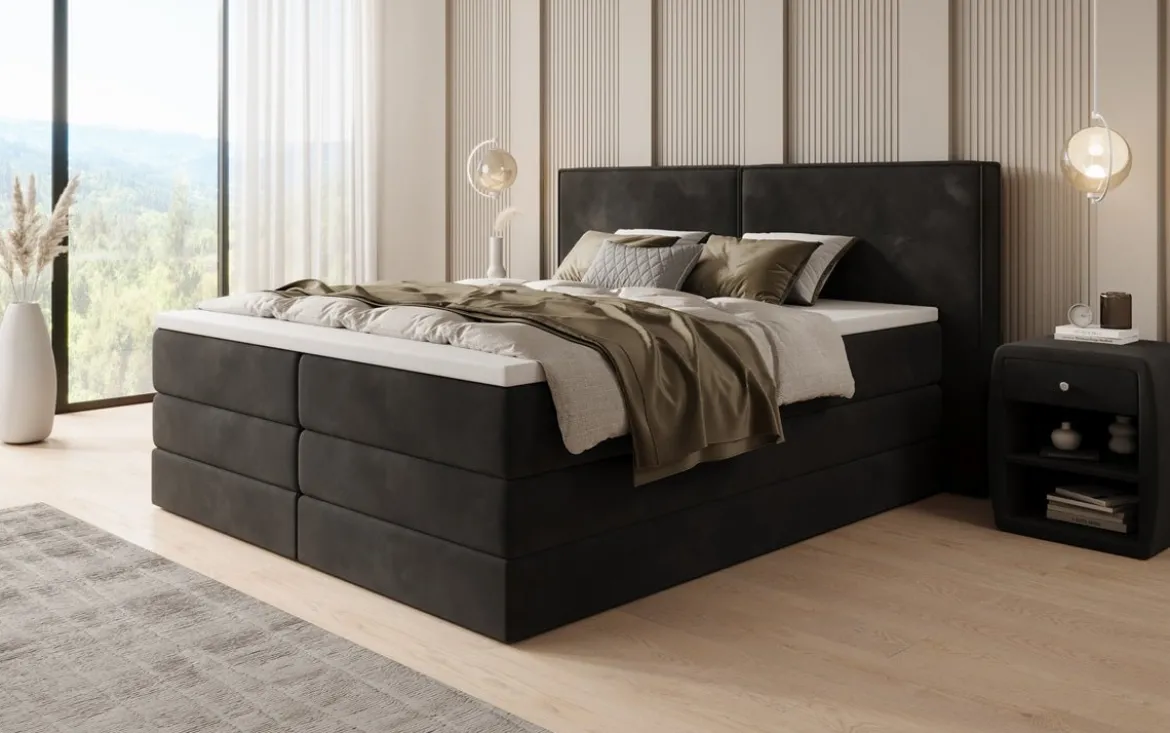 Boxspringbett Ophelia mit hochklappbarem Stauraum in Samt