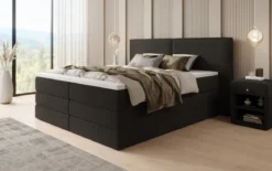 Boxspringbett Ophelia mit hochklappbarem Stauraum in Teddy Bouclé