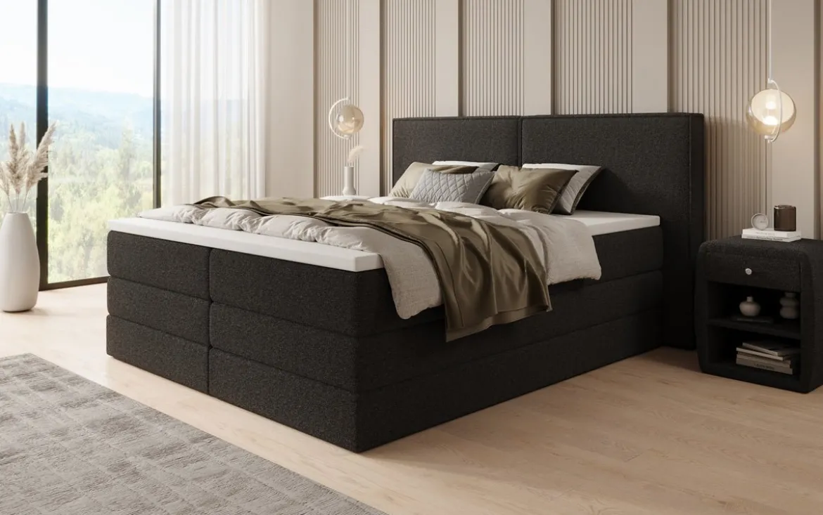 Boxspringbett Ophelia mit hochklappbarem Stauraum in Teddy Bouclé