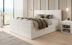 Boxspringbett Ophelia mit hochklappbarem Stauraum in Teddy Bouclé