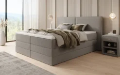 Boxspringbett Ophelia mit hochklappbarem Stauraum in Teddy Bouclé