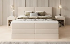 Boxspringbett Ophelia mit hochklappbarem Stauraum in Teddy Bouclé
