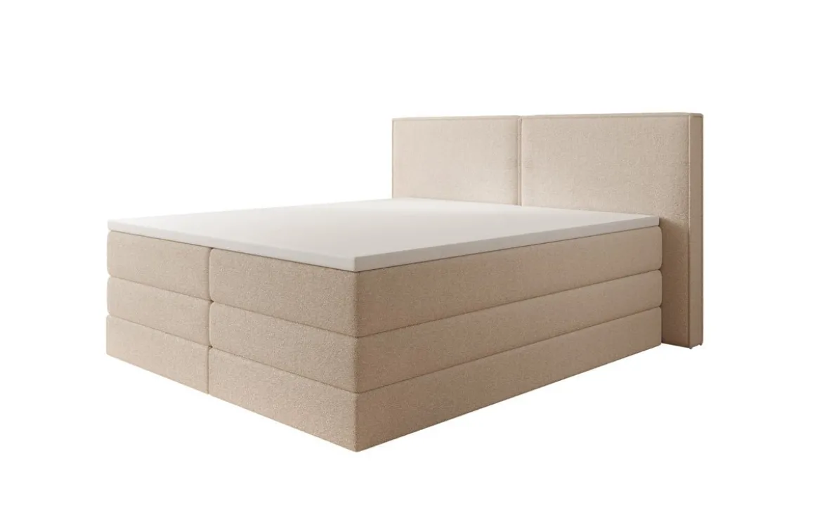 Boxspringbett Ophelia mit hochklappbarem Stauraum in Teddy Bouclé