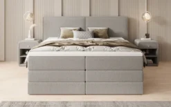 Boxspringbett Ophelia mit hochklappbarem Stauraum in Teddy Bouclé