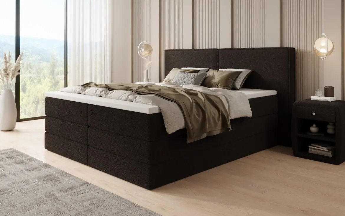 Boxspringbett Ophelia mit hochklappbarem Stauraum in Teddy Bouclé