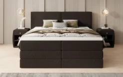 Boxspringbett Ophelia mit hochklappbarem Stauraum in Teddy Bouclé