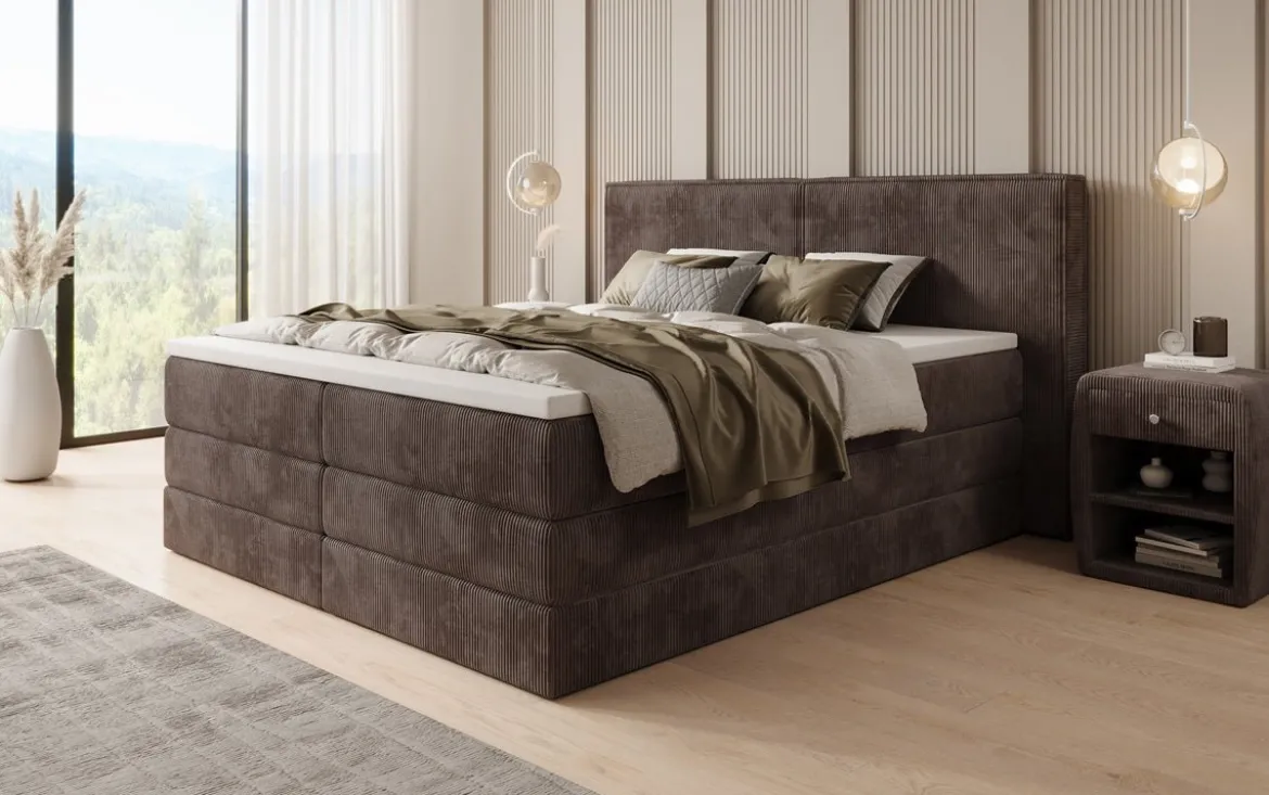 Boxspringbett Ophelia mit hochklappbarem Stauraum in Cord
