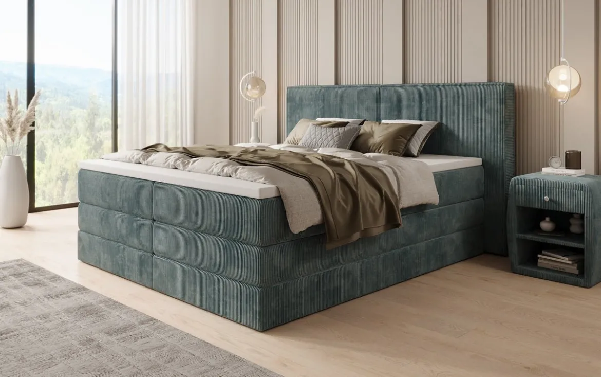 Boxspringbett Ophelia mit hochklappbarem Stauraum in Cord