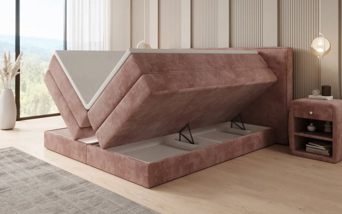 Boxspringbett Ophelia mit hochklappbarem Stauraum in Cord