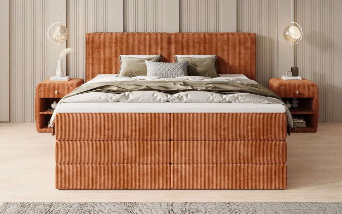 Boxspringbett Ophelia mit hochklappbarem Stauraum in Cord