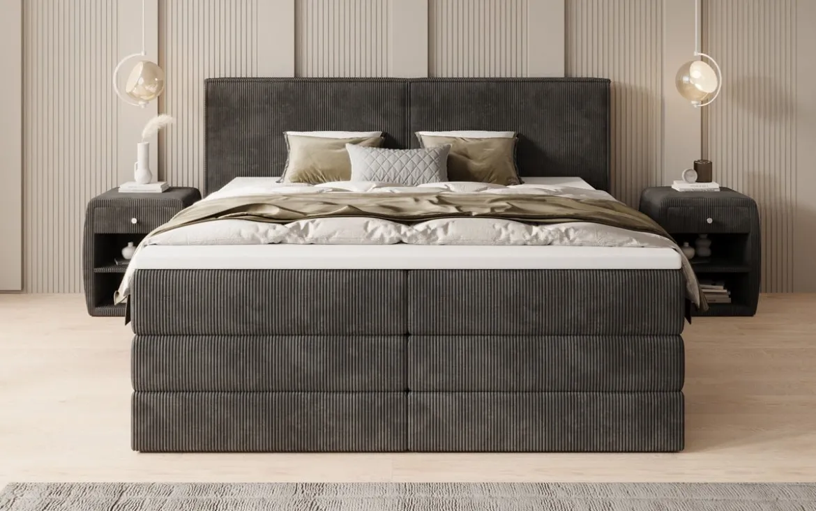 Boxspringbett Ophelia mit hochklappbarem Stauraum in Cord