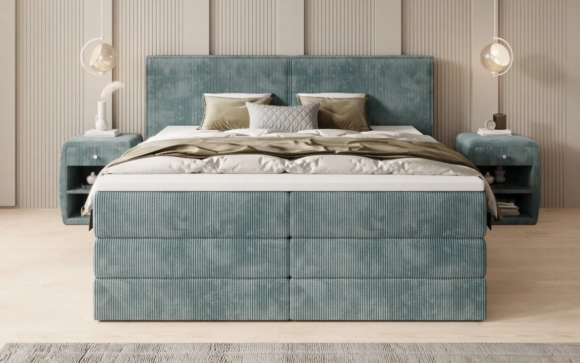 Boxspringbett Ophelia mit hochklappbarem Stauraum in Cord