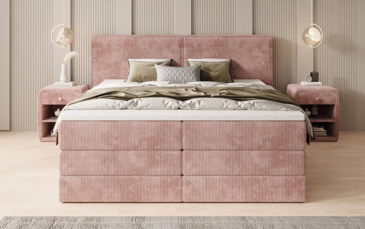 Boxspringbett Ophelia mit hochklappbarem Stauraum in Cord
