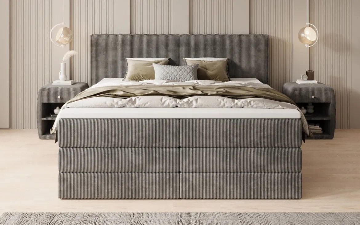 Boxspringbett Ophelia mit hochklappbarem Stauraum in Cord