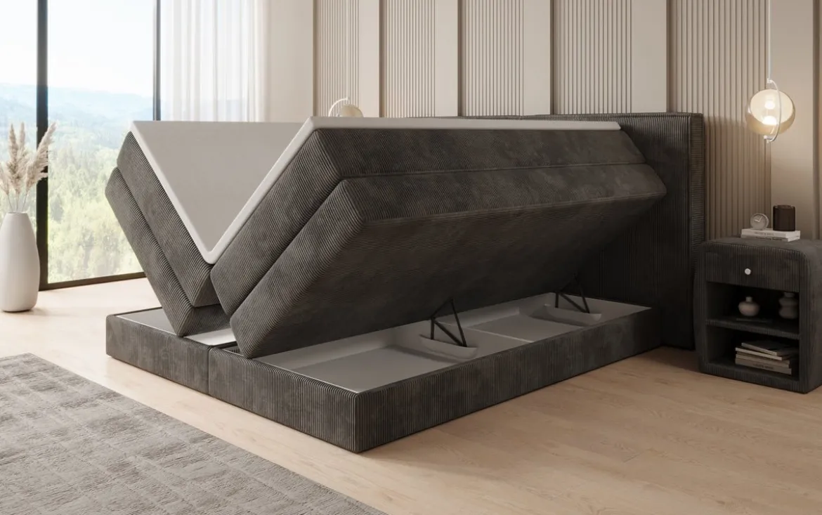 Boxspringbett Ophelia mit hochklappbarem Stauraum in Cord