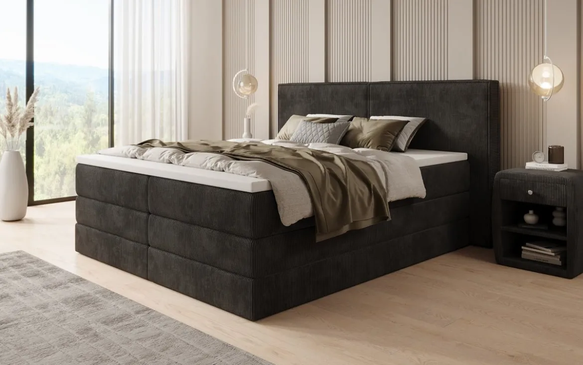 Boxspringbett Ophelia mit hochklappbarem Stauraum in Cord