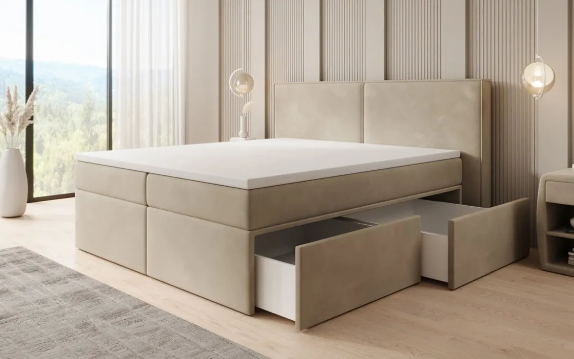 Boxspringbett Ophelia mit Schubladen in Samt