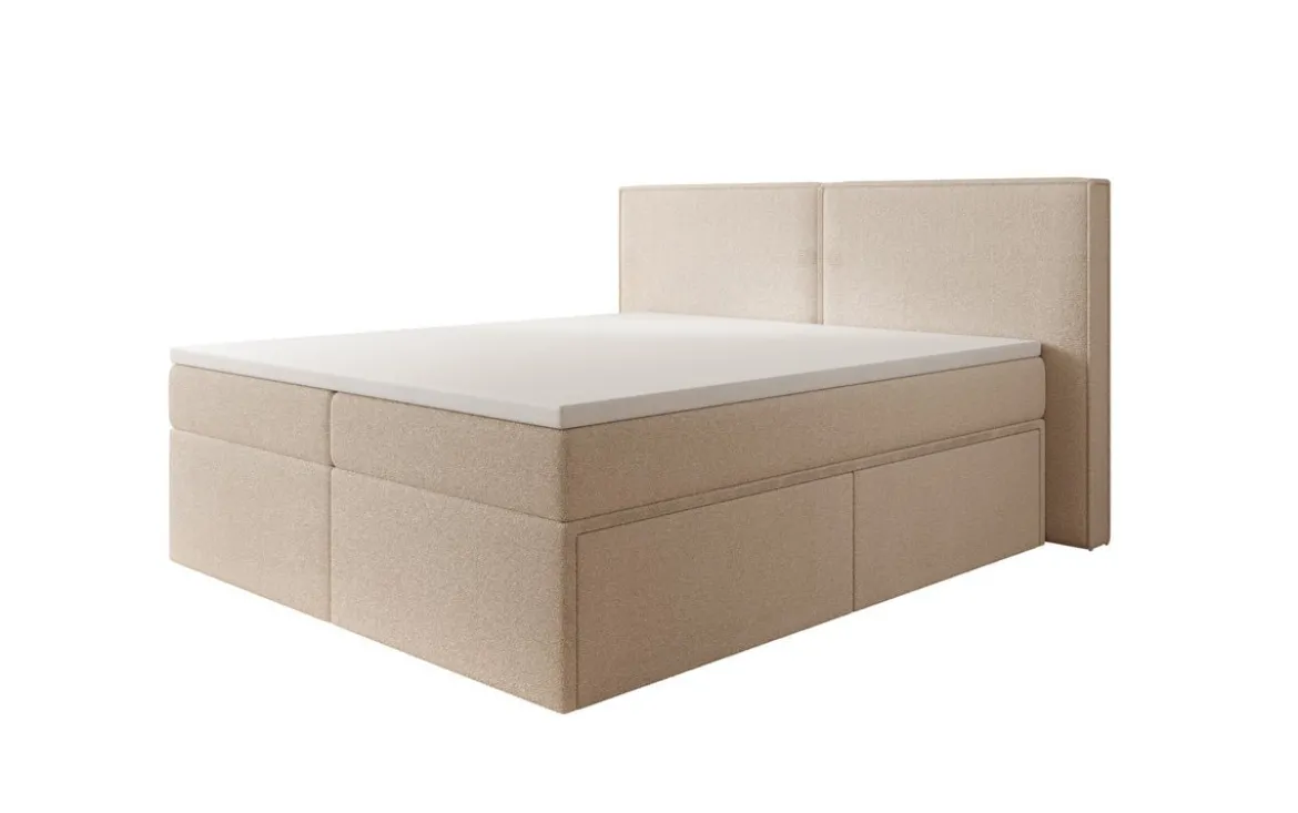 Boxspringbett Ophelia mit Schubladen in Teddy Bouclé