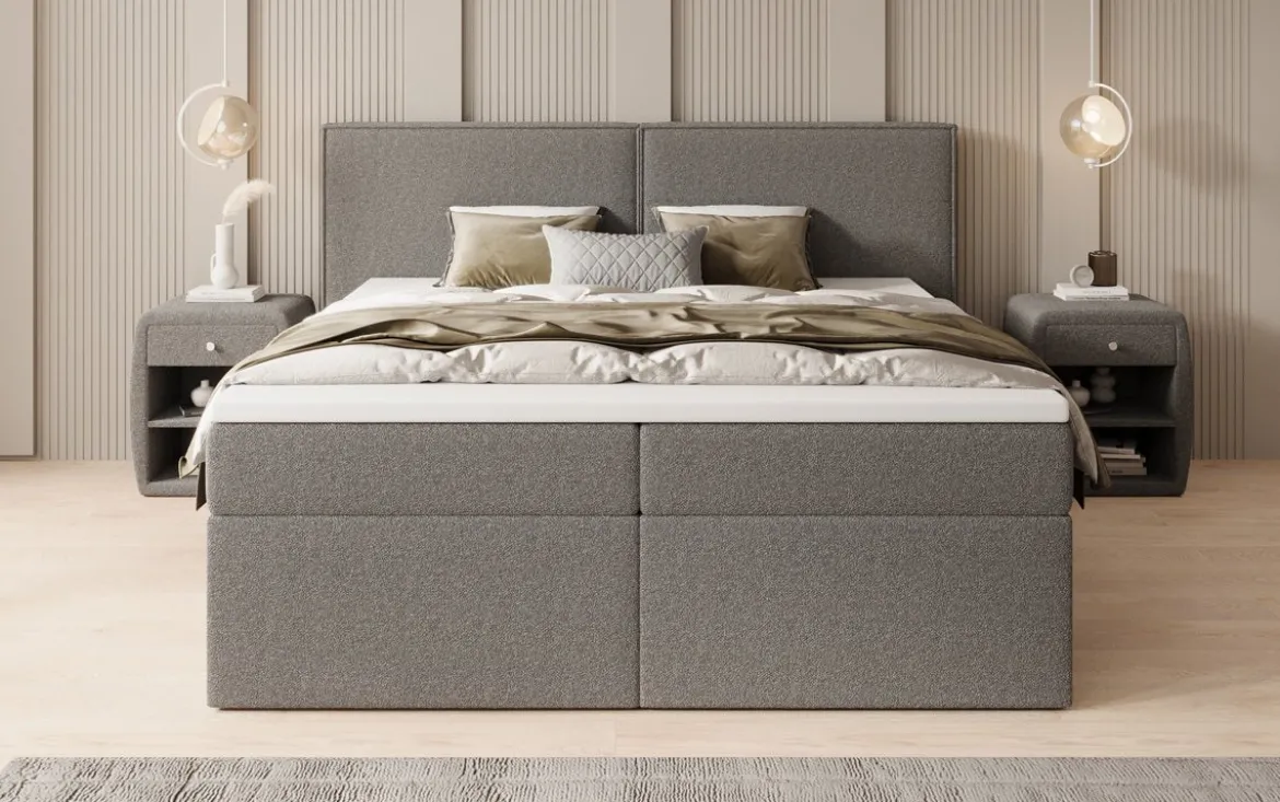 Boxspringbett Ophelia mit Schubladen in Teddy Bouclé