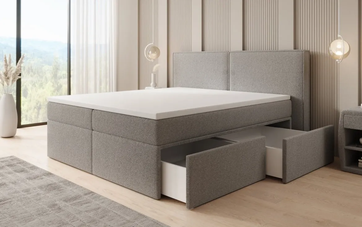Boxspringbett Ophelia mit Schubladen in Teddy Bouclé