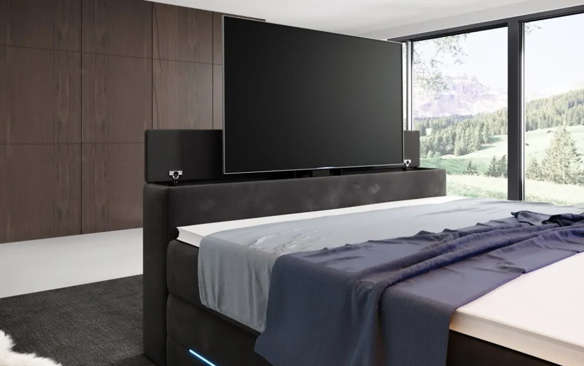 Boxspringbett Pluto mit TV Lift, RGB und Stauraum