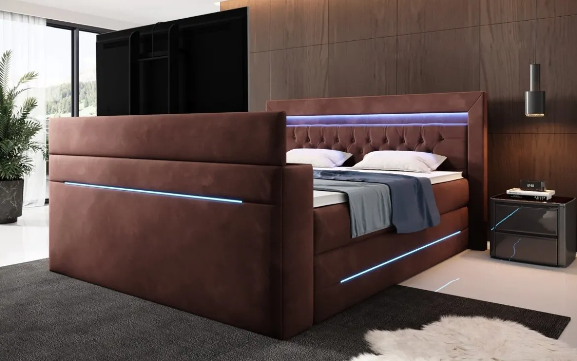 Boxspringbett Pluto mit TV Lift, RGB und Stauraum