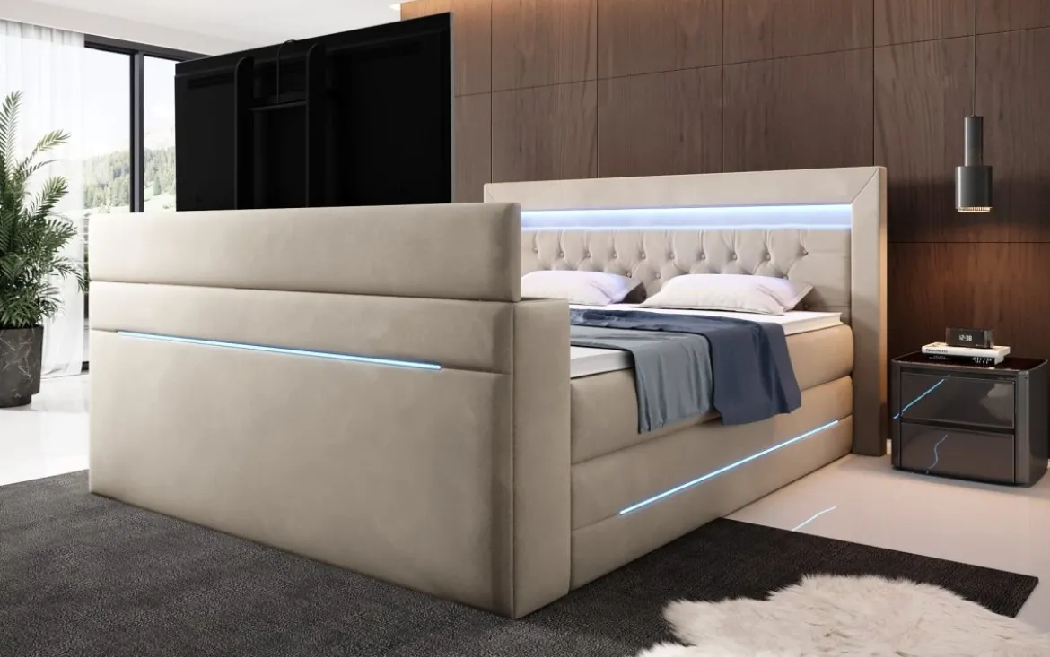 Boxspringbett Pluto mit TV Lift, RGB und Stauraum
