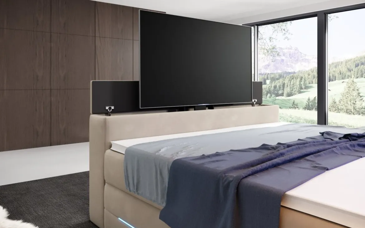 Boxspringbett Pluto mit TV Lift, RGB und Stauraum