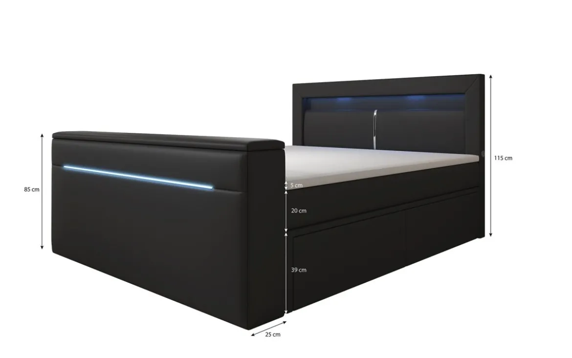 Boxspringbett Rinori mit TV Lift, USB, LED und Stauraum