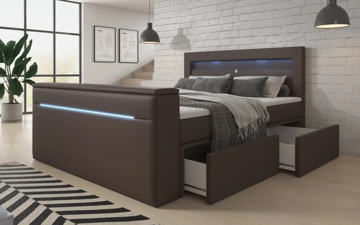 Boxspringbett Rinori mit TV Lift, USB, LED und Stauraum