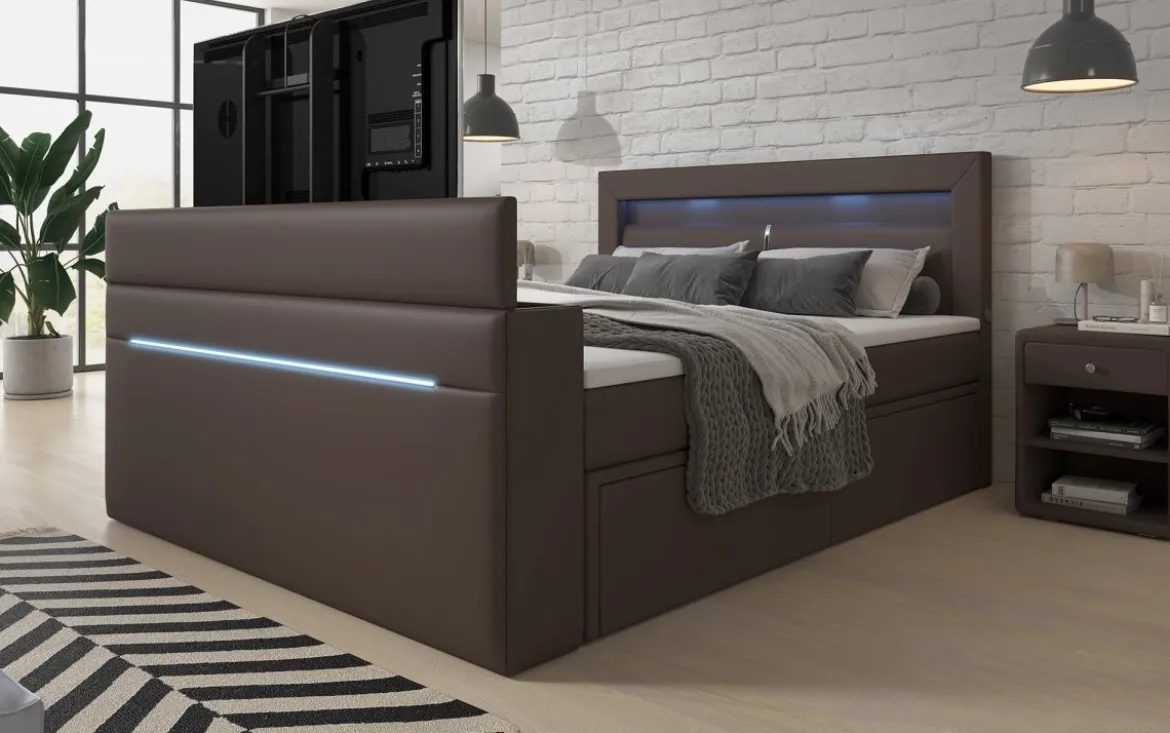 Boxspringbett Rinori mit TV Lift, USB, LED und Stauraum