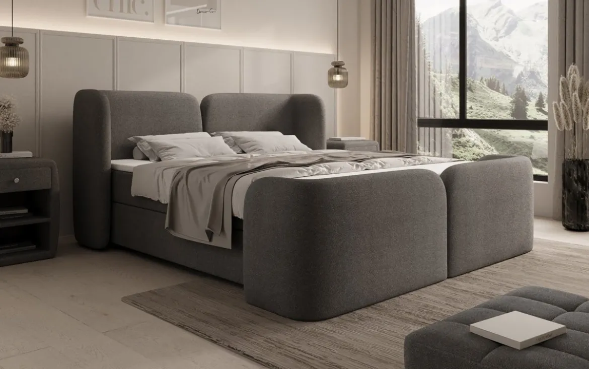 Boxspringbett Riva Bouclé mit Stauraum