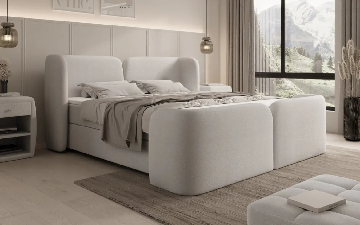 Boxspringbett Riva Bouclé mit Stauraum